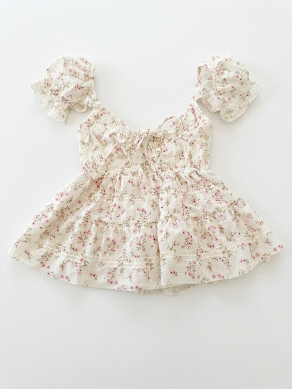 Coquette Floral Cottagecore Milkmaid Ruffled Tiered Babydoll Crop Top XS